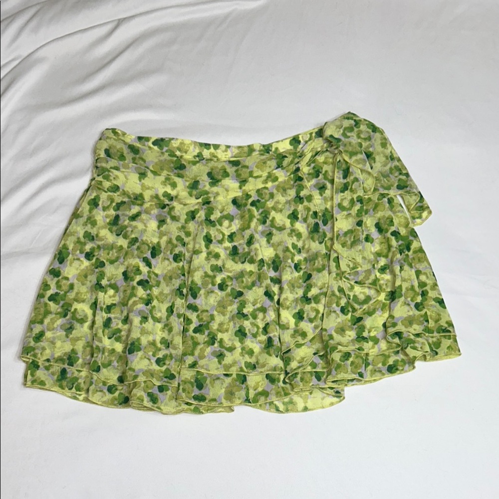 Aerie Green Floral Wrap Mini Skirt